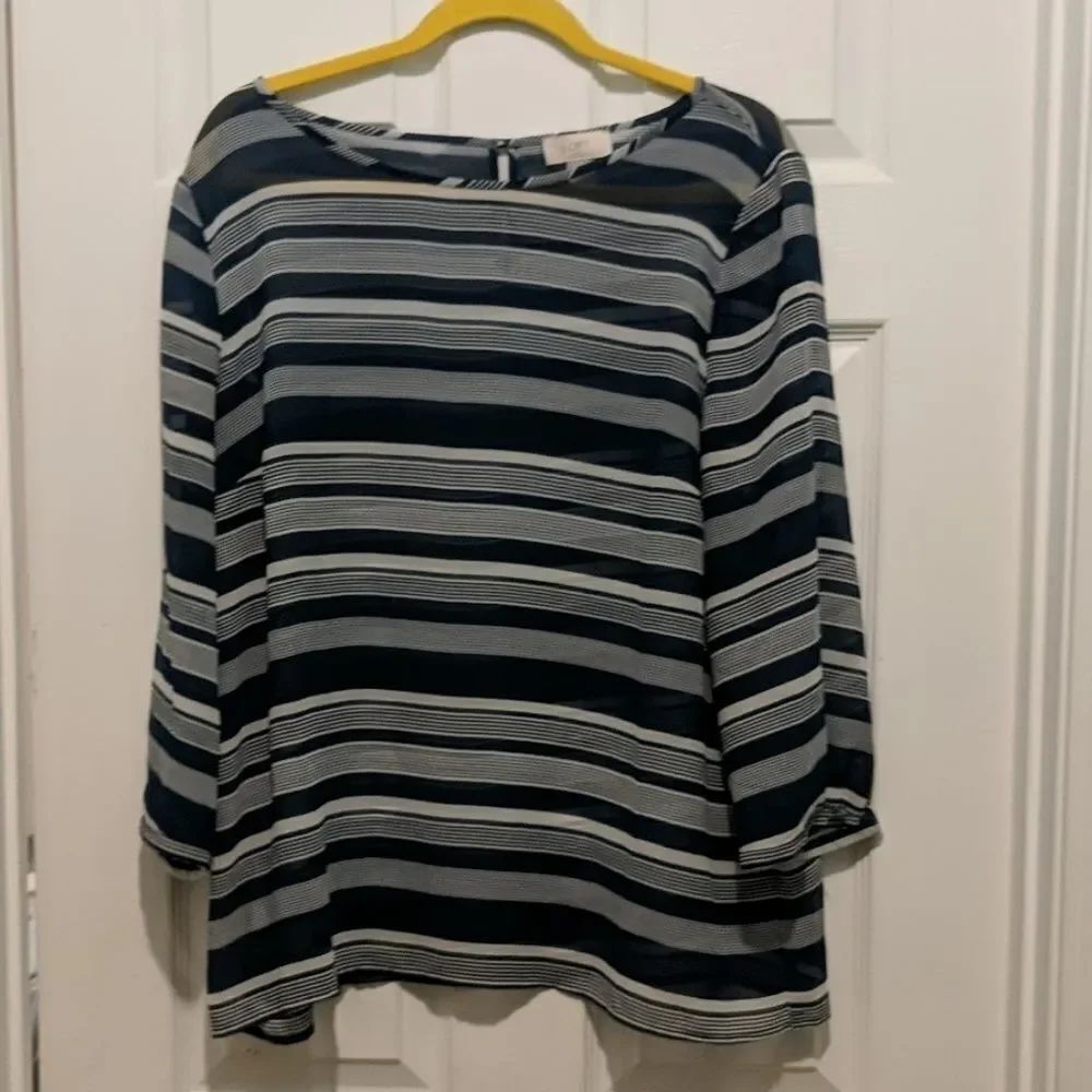 Ann Taylor Loft navy white sheer top Sz XL